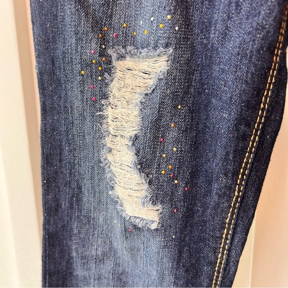 Guess Girls Size 10 Distressed Glitter Bling Rhinestone Skinny Low Blue Jeans - Picture 3 of 11